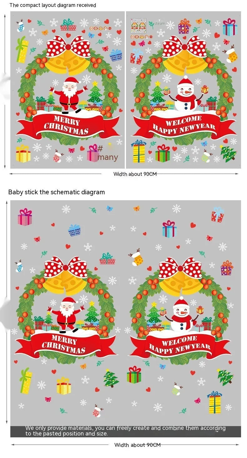 Large non-adhesive electrostatic Christmas wall sticker with cartoon design for window decoration
