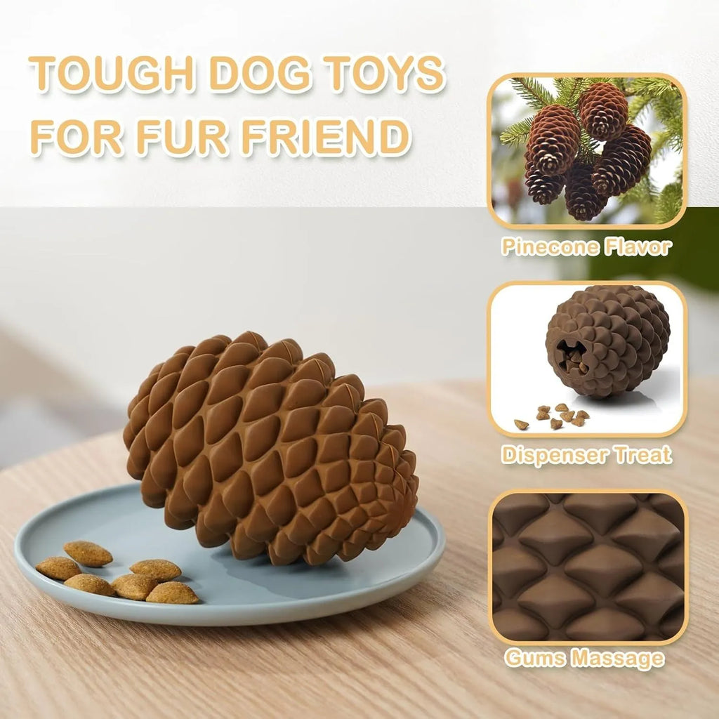 Yellow pine cone shaped dog chew toy with treat dispenser for medium large aggressive chewers