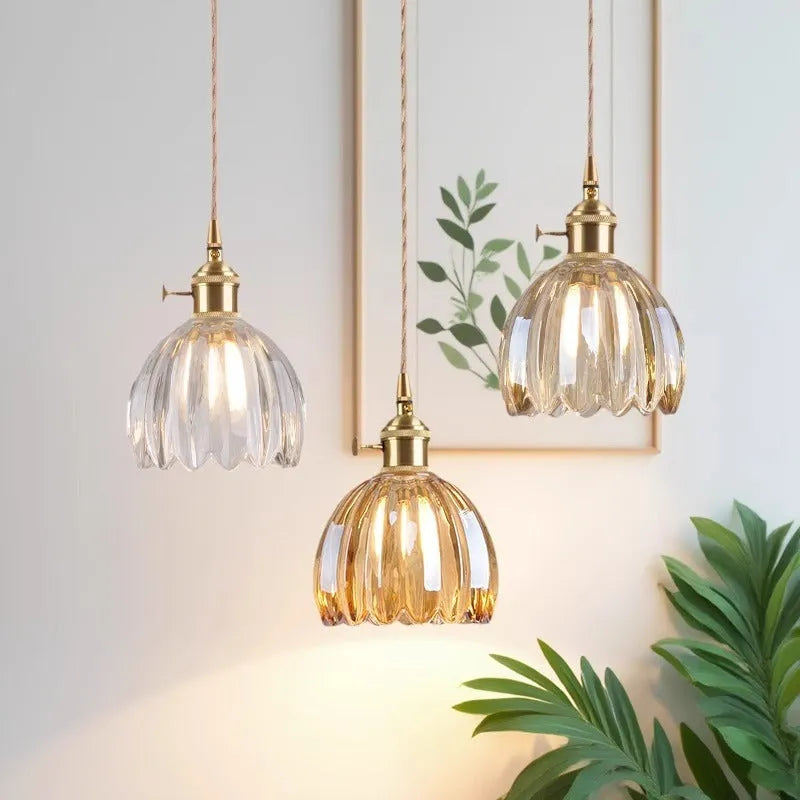 Vintage glass flower chandelier in amber white transparent green and smoky gray for bedroom bedside