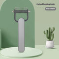 Green and grey dog de-matting combs showing large and small sizes with stainless steel teeth.