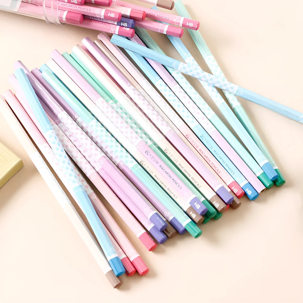 Basswood thermal transfer pencil with six angle rod design and HB hardness graphite in barrel packaging
