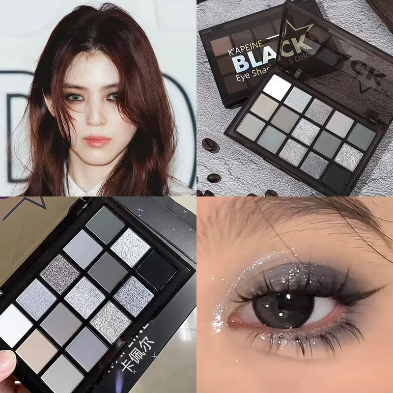 15 colour night elf eyeshadow palette with brown, blue, and earth tones for smoky makeup