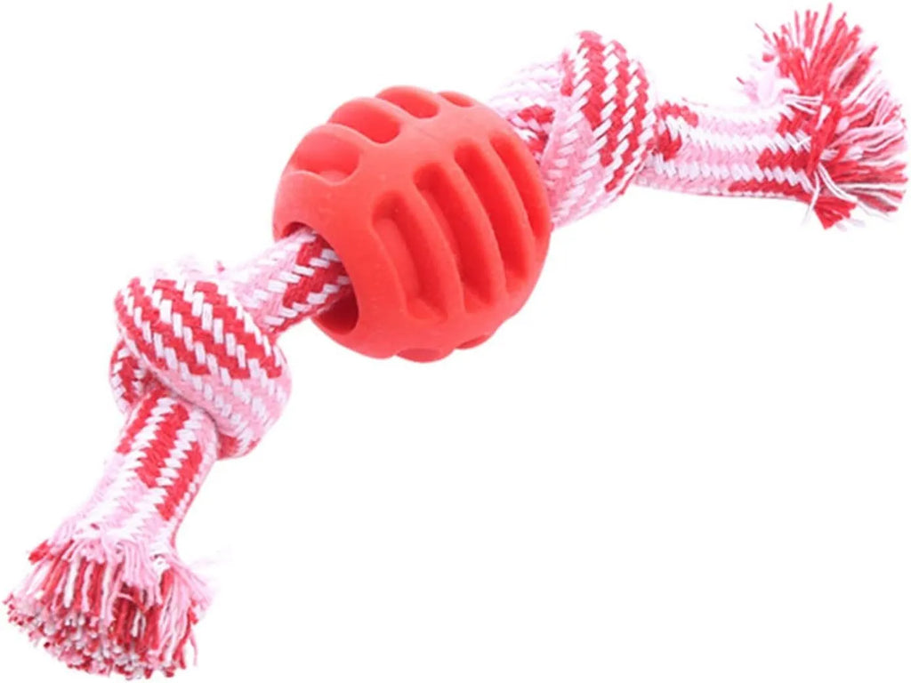 Blue dog chew toy with molar design and rope elements for teeth cleaning and interactive play