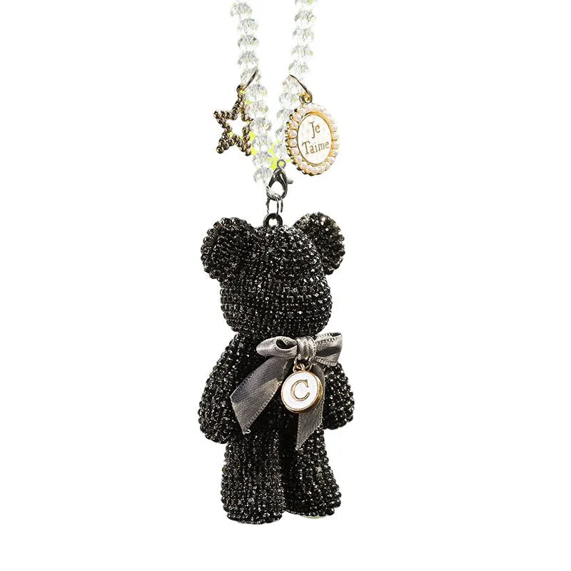 Black, white, and mixed pastel Violent Bear car rearview mirror pendant with diamond-embedded design