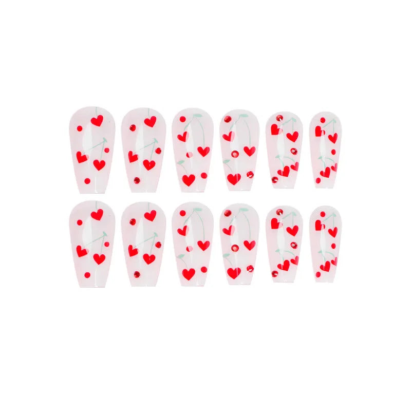 French love red diamond small cherry nail armour sheets set with 24 pieces and adhesive glue