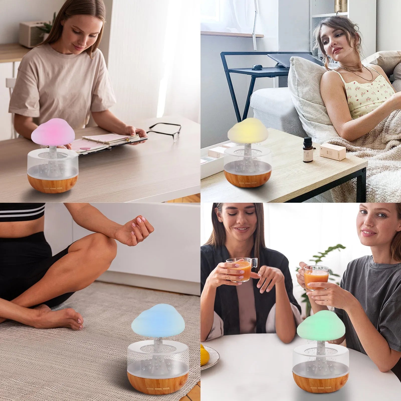 White cloud-shaped humidifier with night light and essential oil diffuser