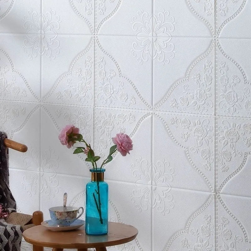 Thickened waterproof XPE foam wall sticker 70cm square Light Blue with three-dimensional plants and flowers pattern