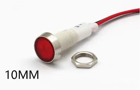 10mm stainless steel edge plastic indicator light with wire in blue colour option