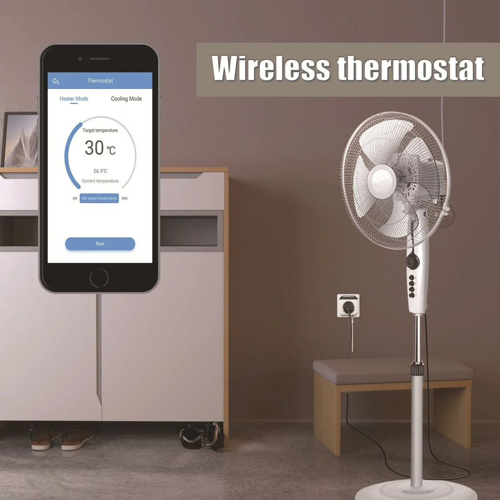 White Tuya WiFi smart socket with temperature sensor probe and US three-pin plug