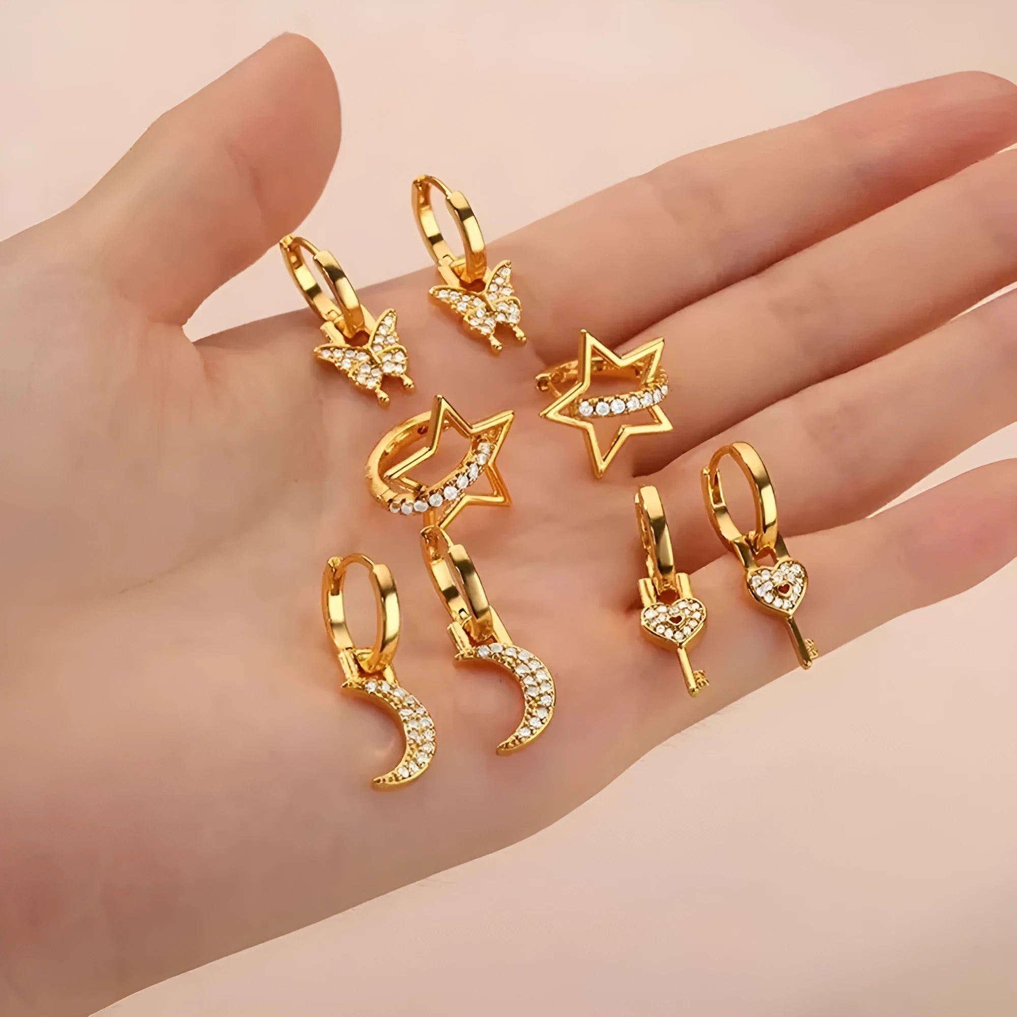 Women's irregular geometric butterfly copper earrings with heart and star shapes