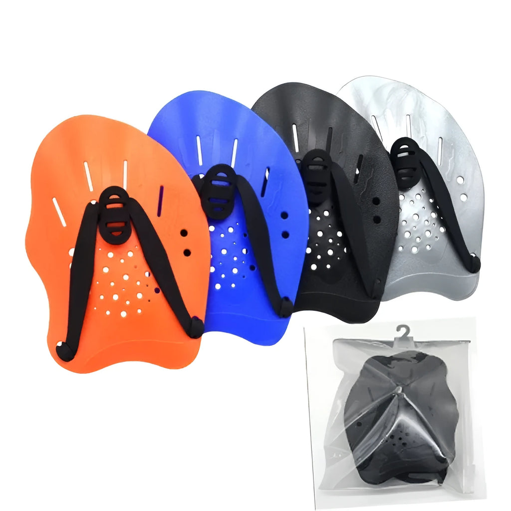 Swimming training paddle gloves for freestyle stroke technique development in various colours and sizes