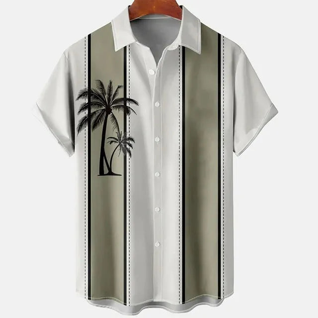 Men's slim fit short sleeve shirt with 3D floral print on polyester fabric