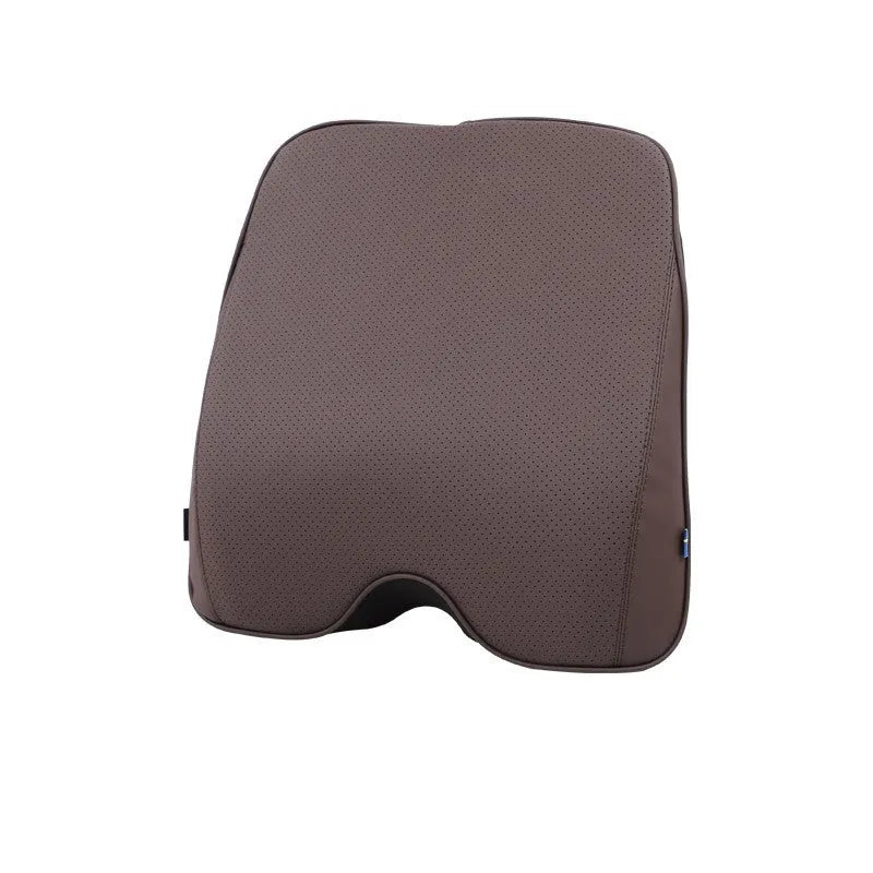 Volvo car headrest neck pillow and lumbar support cushion set in brown colour with synthetic fibre filling