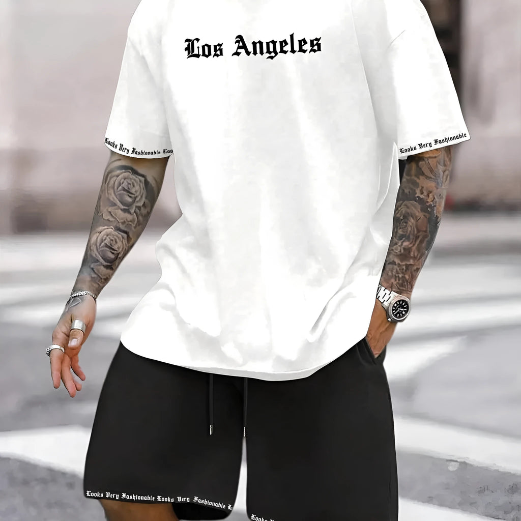 Sports style short-sleeved top and matching shorts suit in quick-drying polyester blend fabric