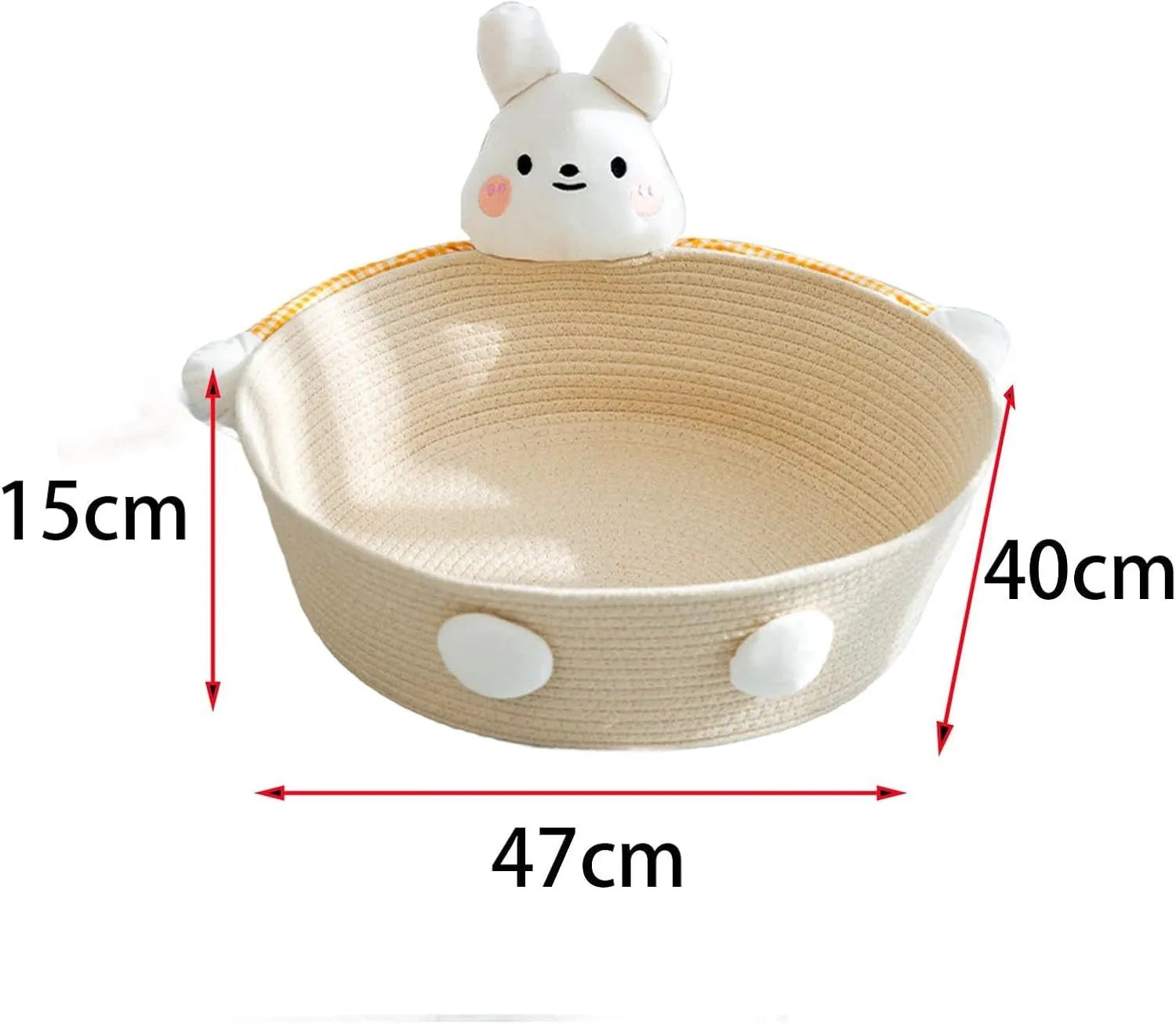 Woven cotton rope cat bed with integrated scratching surface in bear design