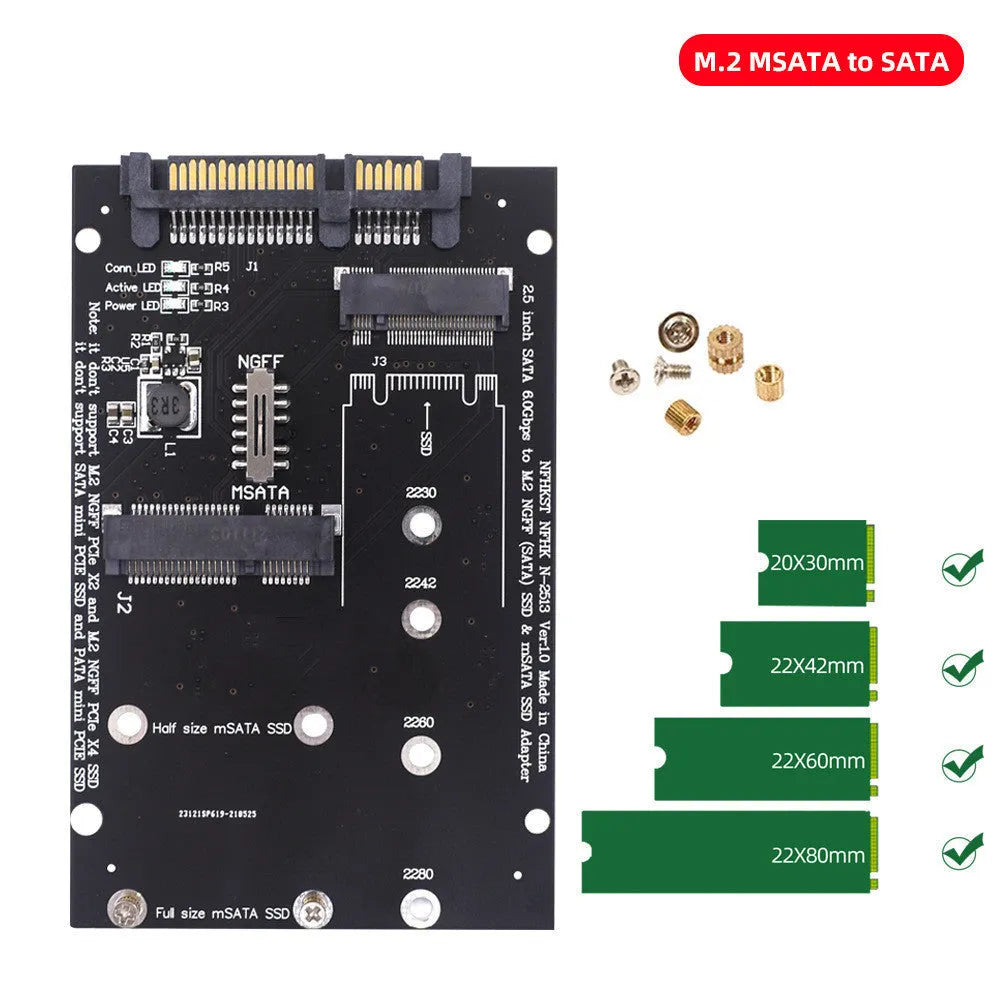 Black or blue SATA 3 to M.2 NGFF mSATA SSD adapter conversion card on white background.