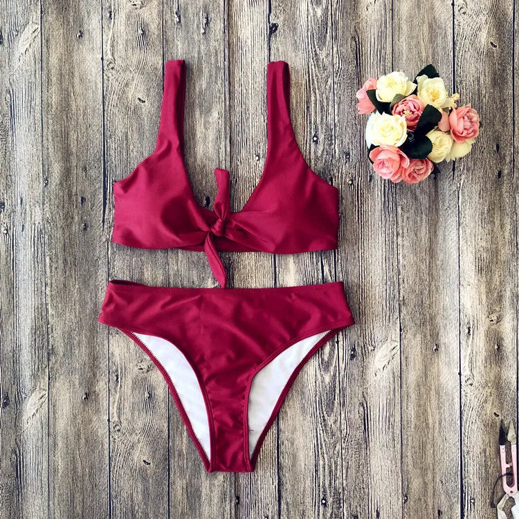 Solid colour women's bikini swimsuit in polyester fabric with sleeveless design