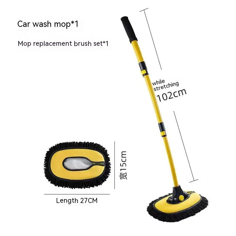 Telescopic curved rod multi-function car cleaning brush with aluminium chenille car wash mop in yellow