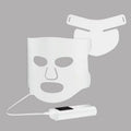 Black and white LED phototherapy face mask with controller showing seven colour light modes