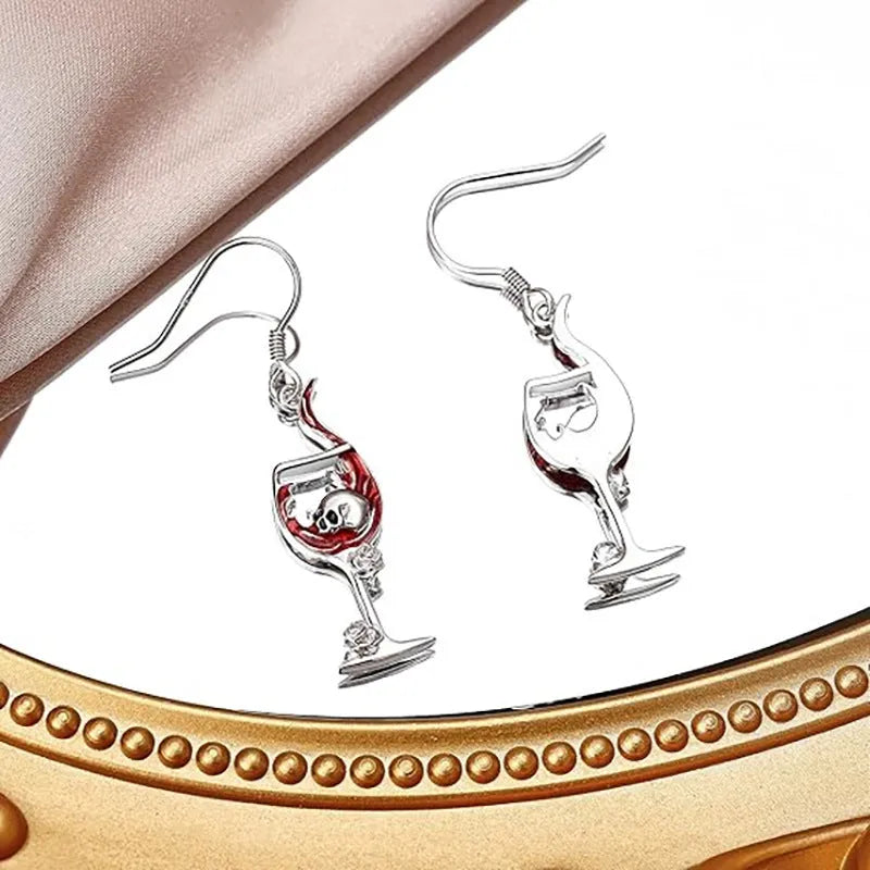 Halloween skull wine glass earrings in electroplated zinc alloy with geometric design