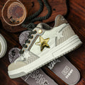 Cowhide leather low-top platform running shoes in West Lake dragon well tea colour with front lace-up