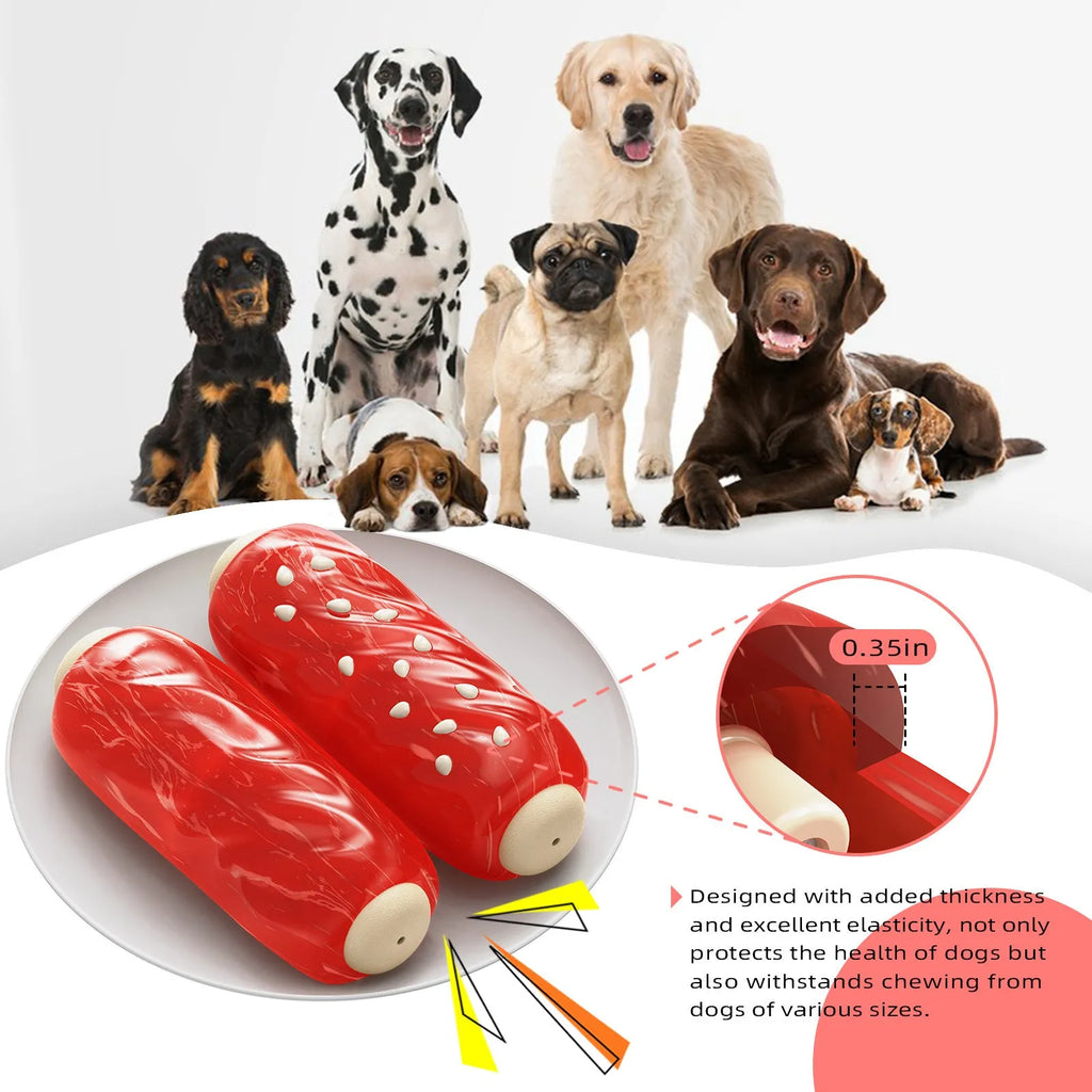 Primary colour plastic dog chew toy shaped like a rod with a glue toothbrush snack design.