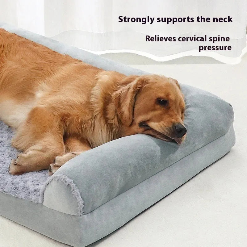 Light grey cloth kennel dog bed for large dogs showing padded interior and enclosed design.