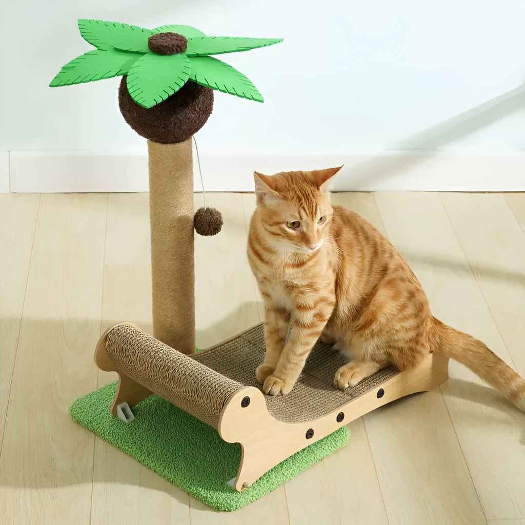 Wooden beach chair design cat climbing frame with scratching posts and hemp mat
