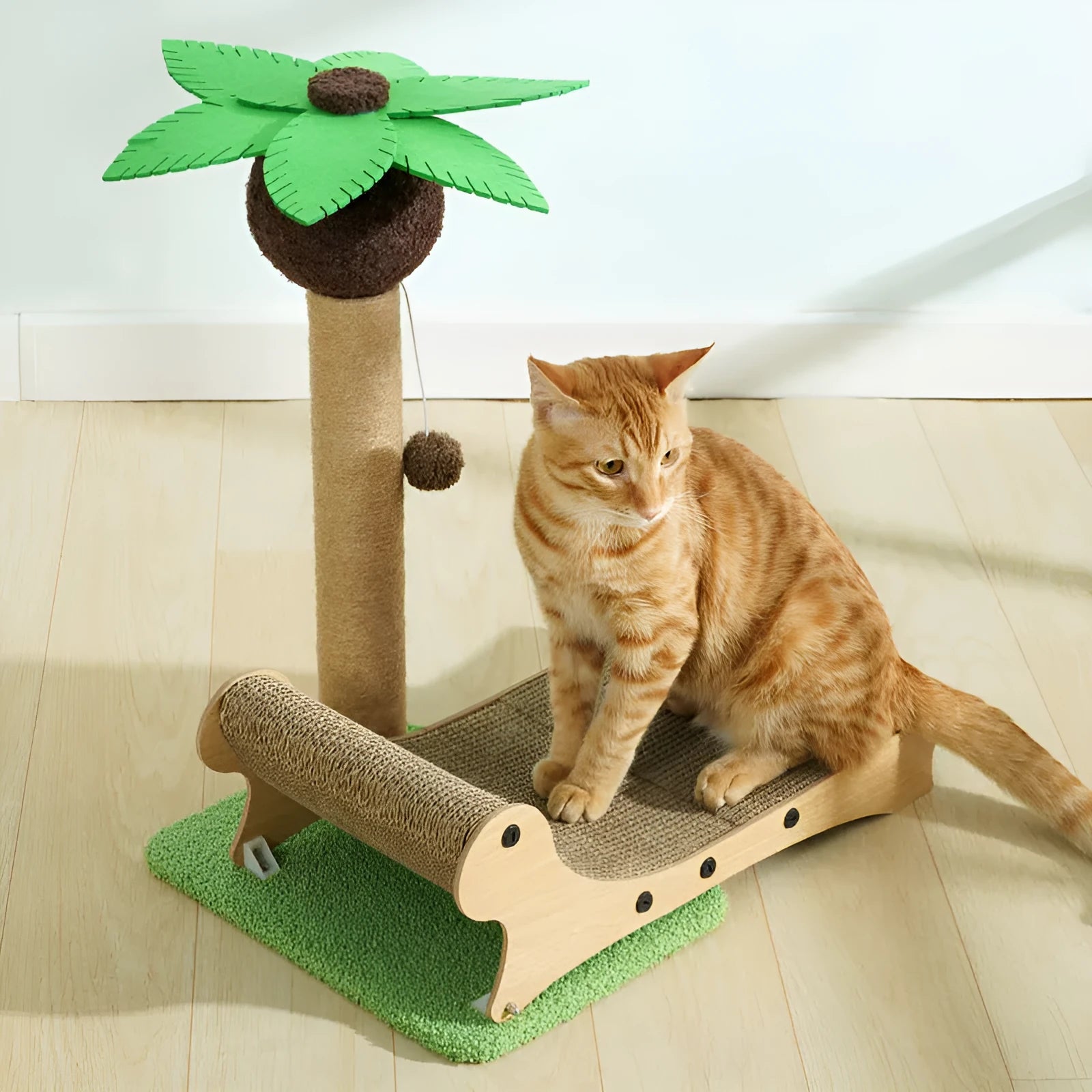 Wooden beach chair design cat climbing frame with scratching posts and hemp mat