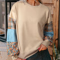 Women's beige and red plaid long-sleeved top with loose casual fit