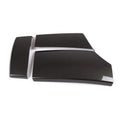 Set of three black ABS plastic armrest box covers with a shiny diagonal carbon fibre weave pattern.