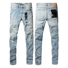 Men's black slim fit stretch jeans with a button fly and straight skinny leg