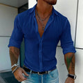 Men's striped British style cardigan shirt with 3D pattern and long sleeves