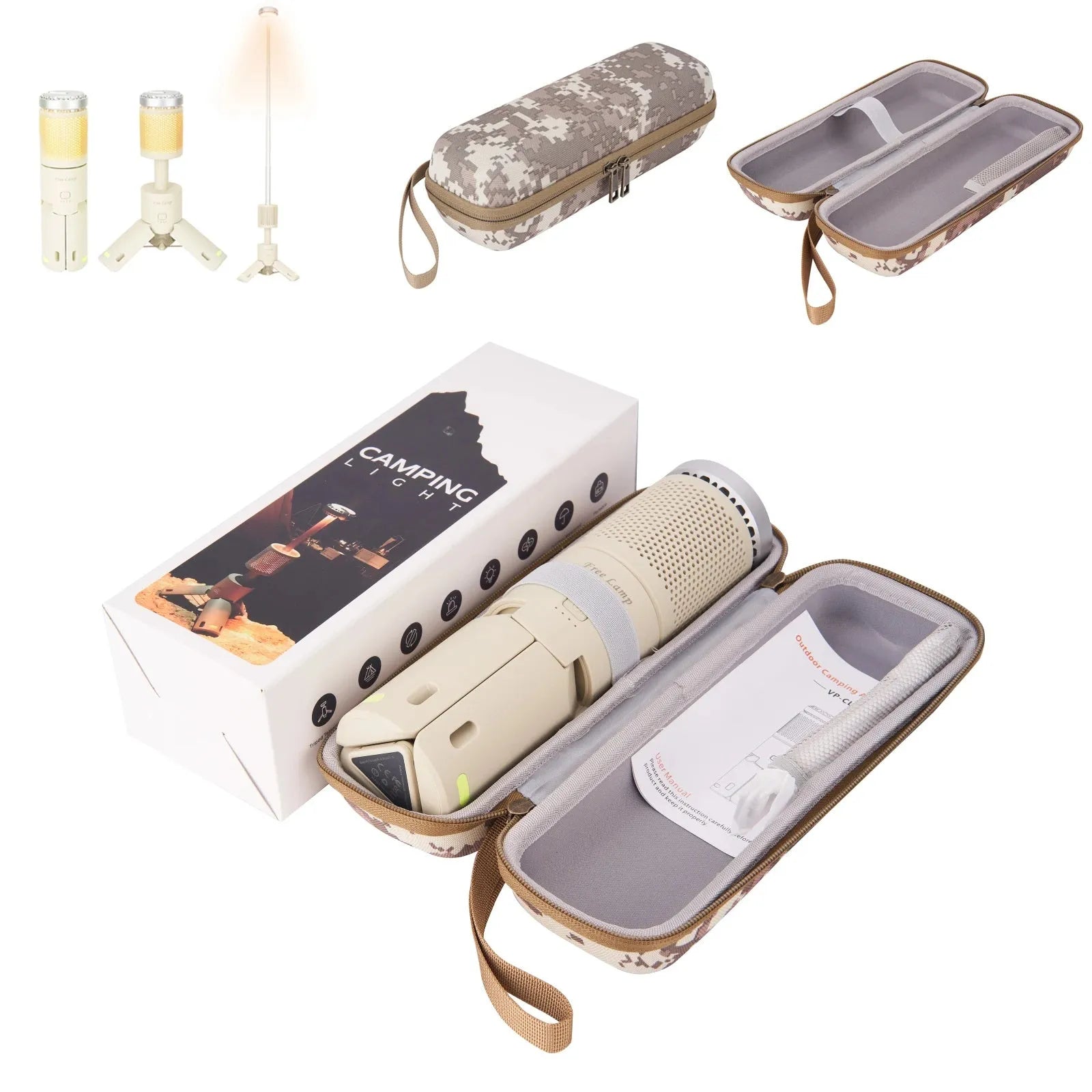 Portable camping LED lantern in off white or dark grey colour with button switch
