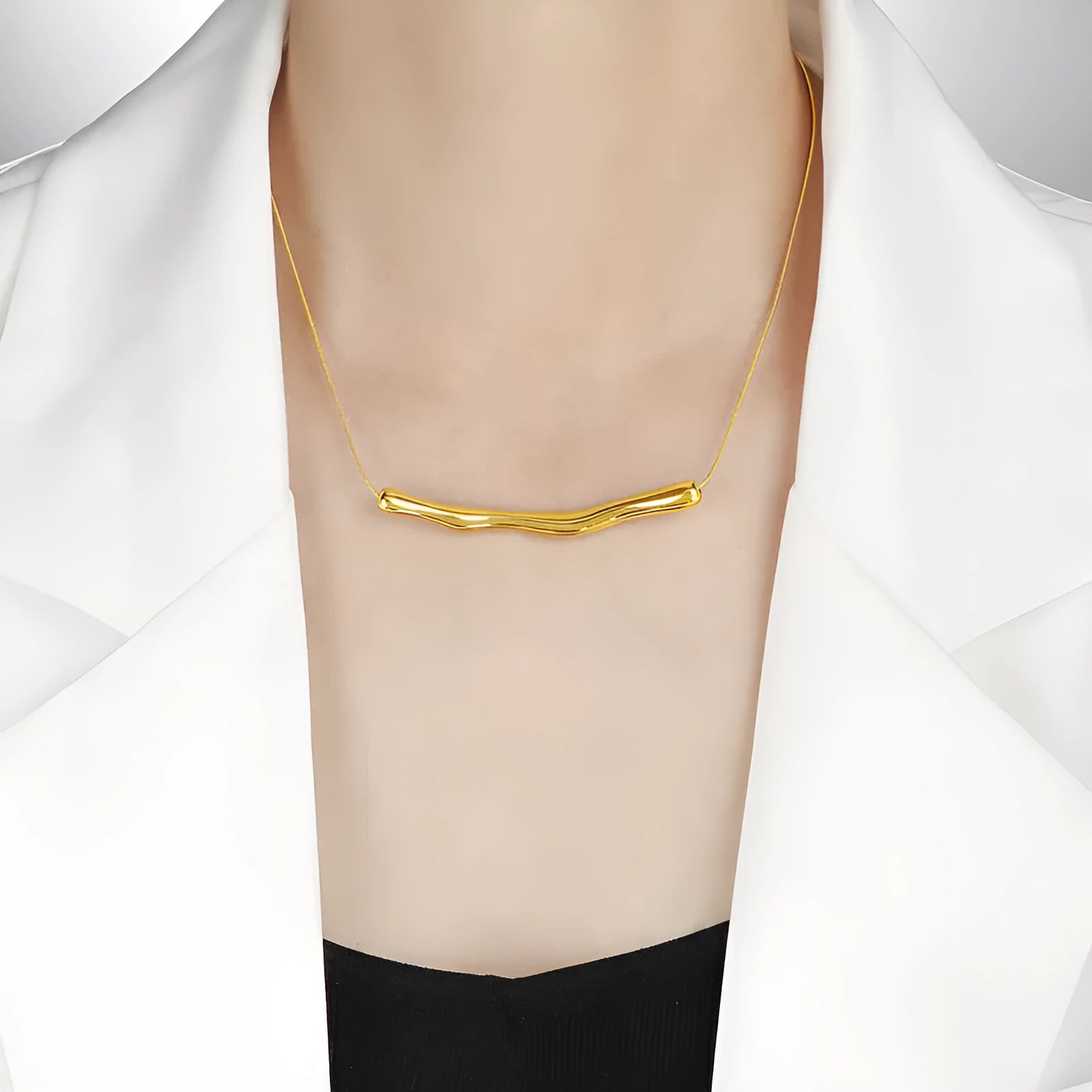 Titanium steel women's necklace with irregular pleating design in gold or steel electroplated finish