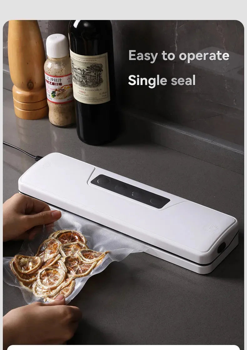 Compact white automatic vacuum sealer machine for household food preservation with portable design
