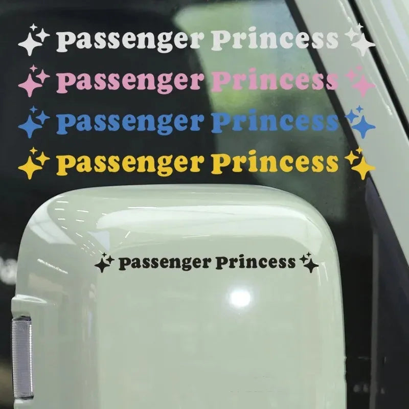 Round 12.5cm Passenger Princess decorative car sticker showing colour options on white background.