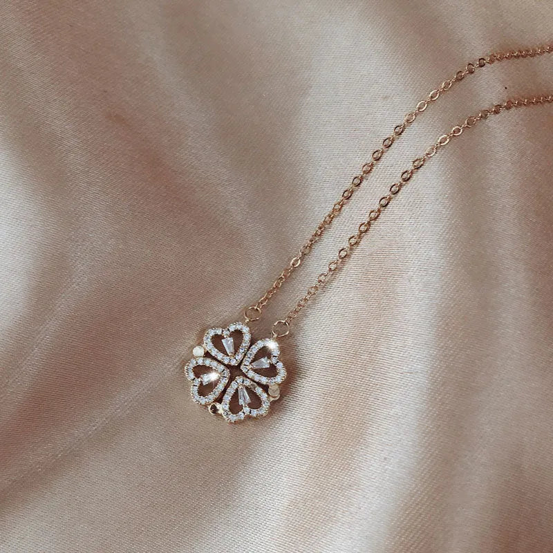 Silver titanium steel multi-wearing four-leaf clover necklace for women with zircon stones