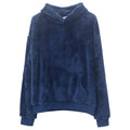 Double-sided velvet hooded sweater men's plush pullover with pockets navy blue cotton blend