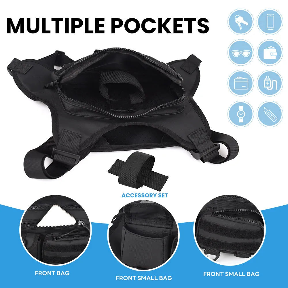 Oxford cloth chest bag with breathable vest design for riding and cycling in black colour