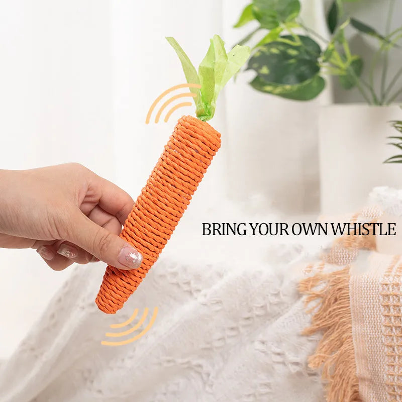 Cat toy collection with carrot bites, paper toys, ringing stones, sticks, and dental grinding sticks