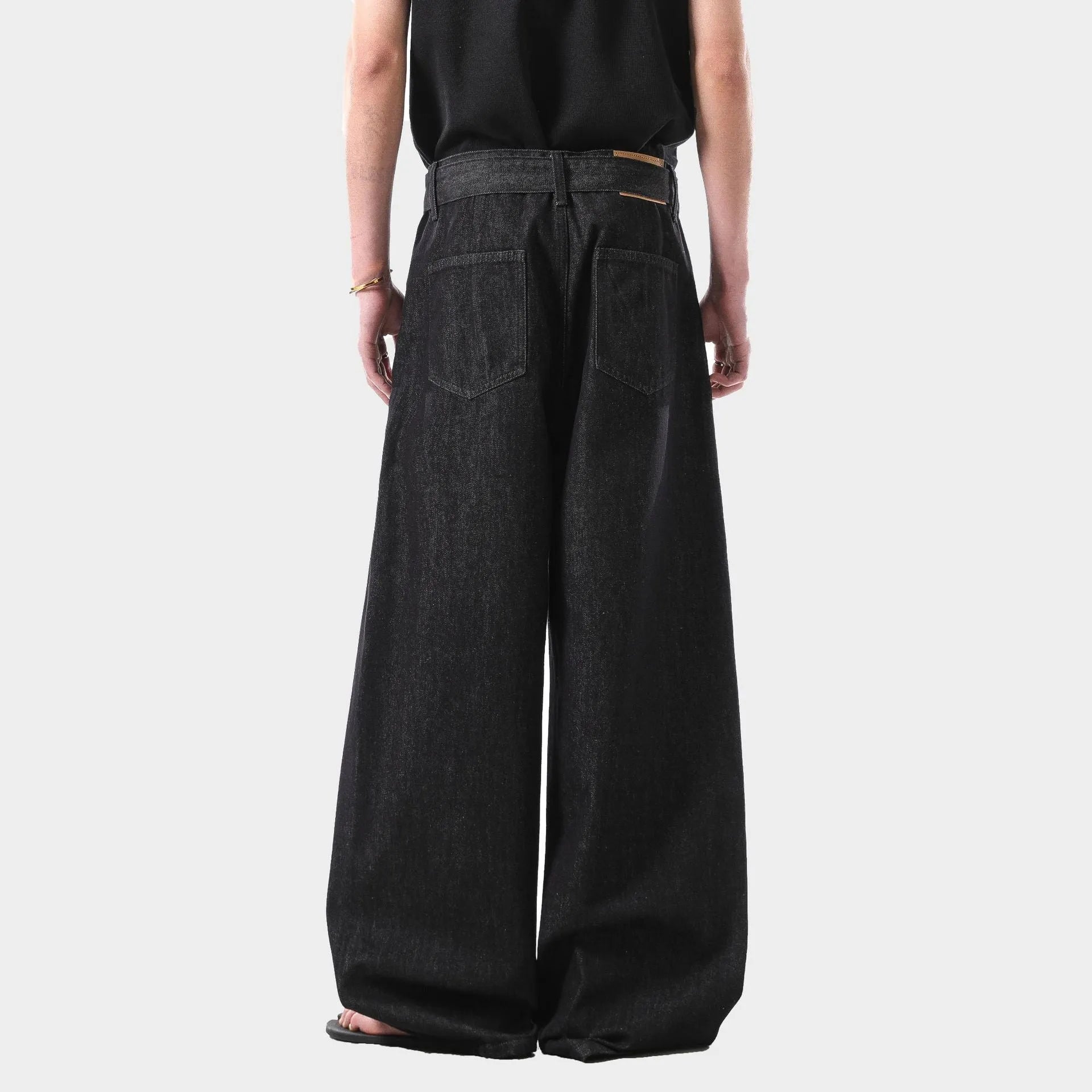 Women's American retro black gold high waist straight jeans with zip fly