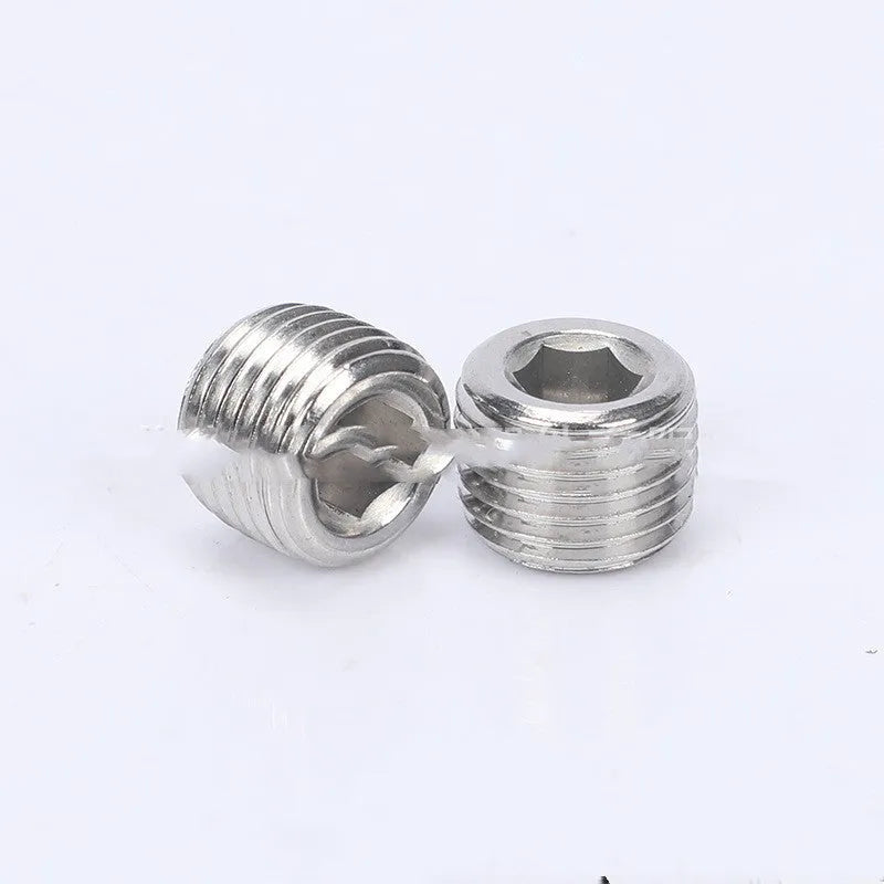 Stainless steel hexagon plug for 3/8 inch pipe bulkhead with hexagonal head.