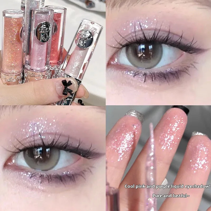Five shades of liquid eye shadow for ballet and performance makeup in pink, peach, lilac, bronze, and rose gold