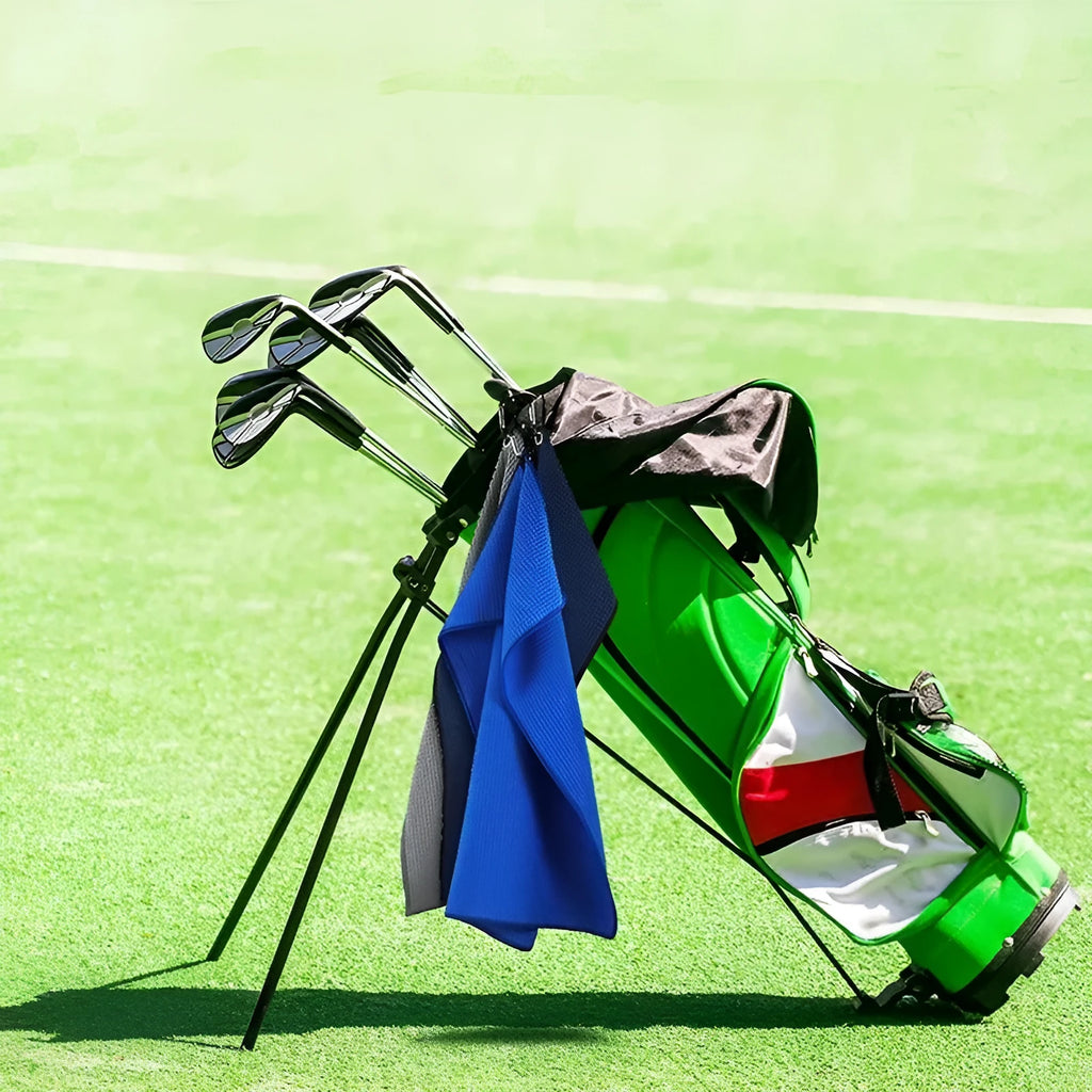 Waffle weave golf ball cleaning towel in multiple colour options showing textured surface pattern