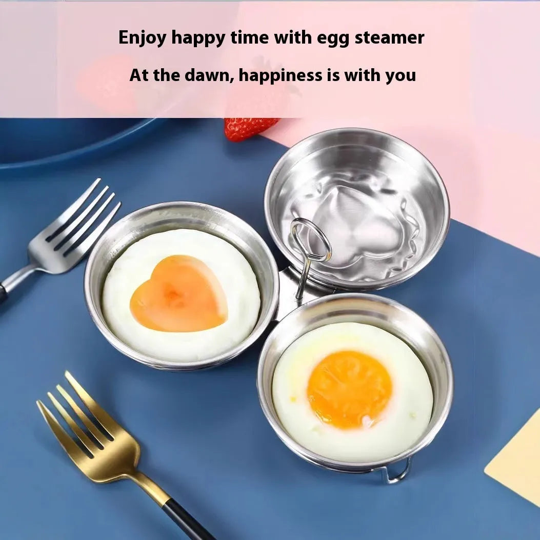 Stainless steel heart-shaped egg steamer with circular mould for household egg preparation