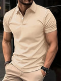 Men's solid colour slim fit short sleeve shirt with button front on a neutral background.