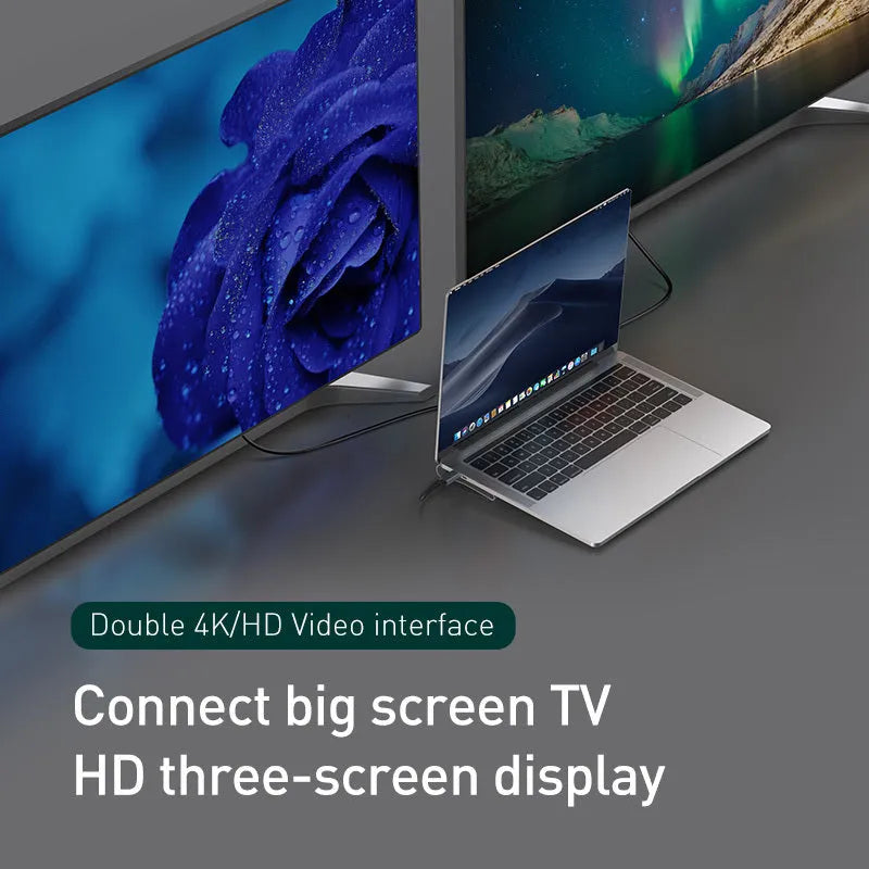 Ten-port aluminium alloy hub docking station with cooling bracket showing multiple connectivity ports