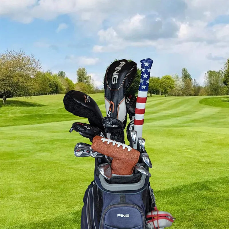 Black PU leather golf club head cover and push rod case for equipment protection