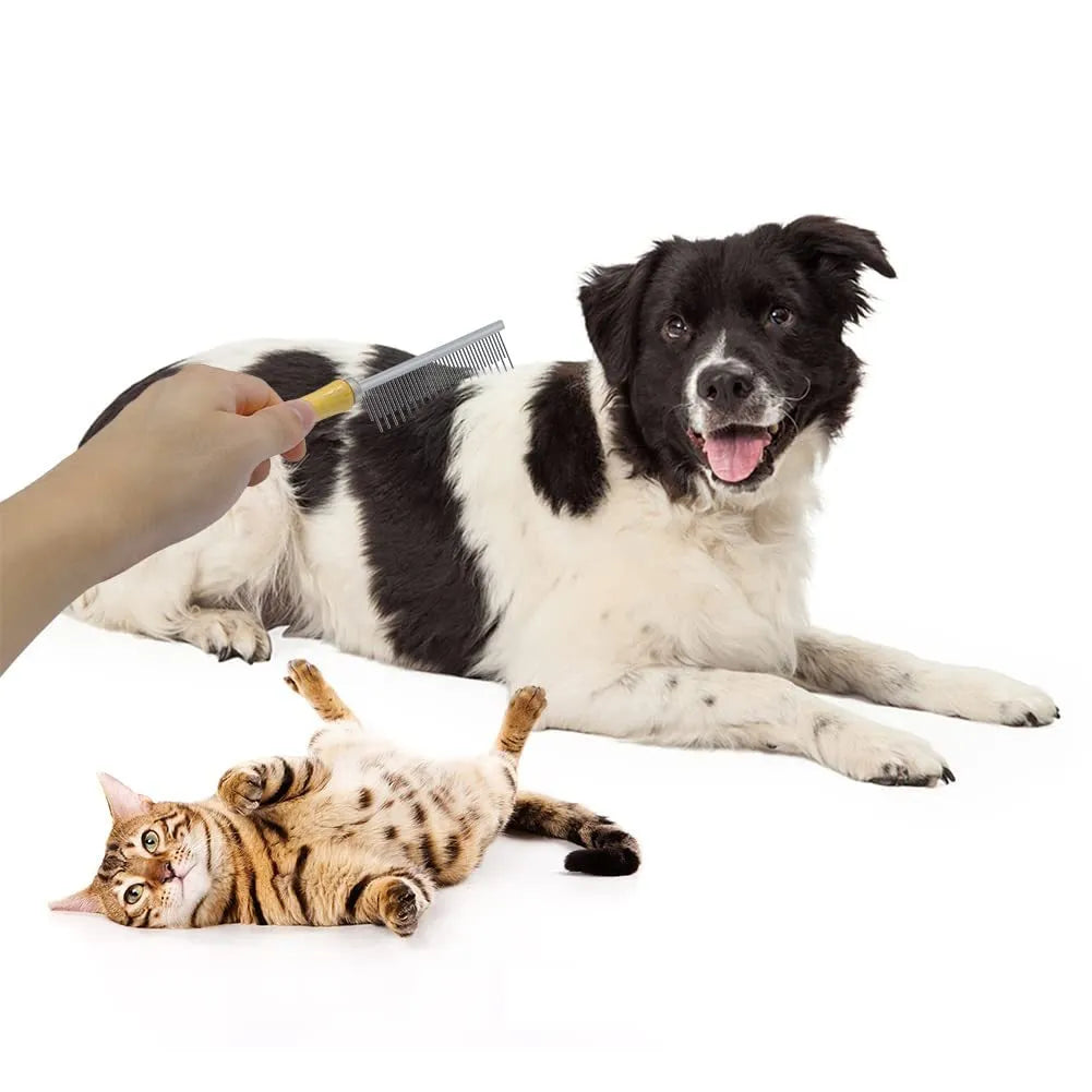 Wooden handle pet grooming comb with round teeth for dogs and cats